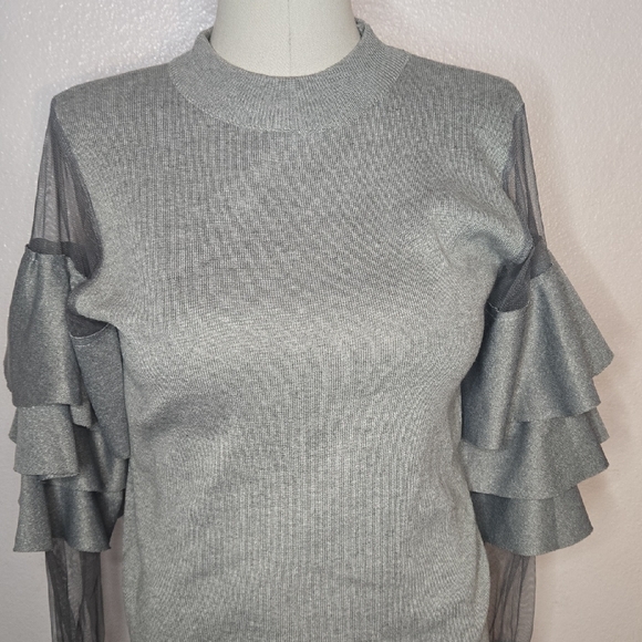 Gray Ruffle Sleeve Sweater - Picture 2 of 6